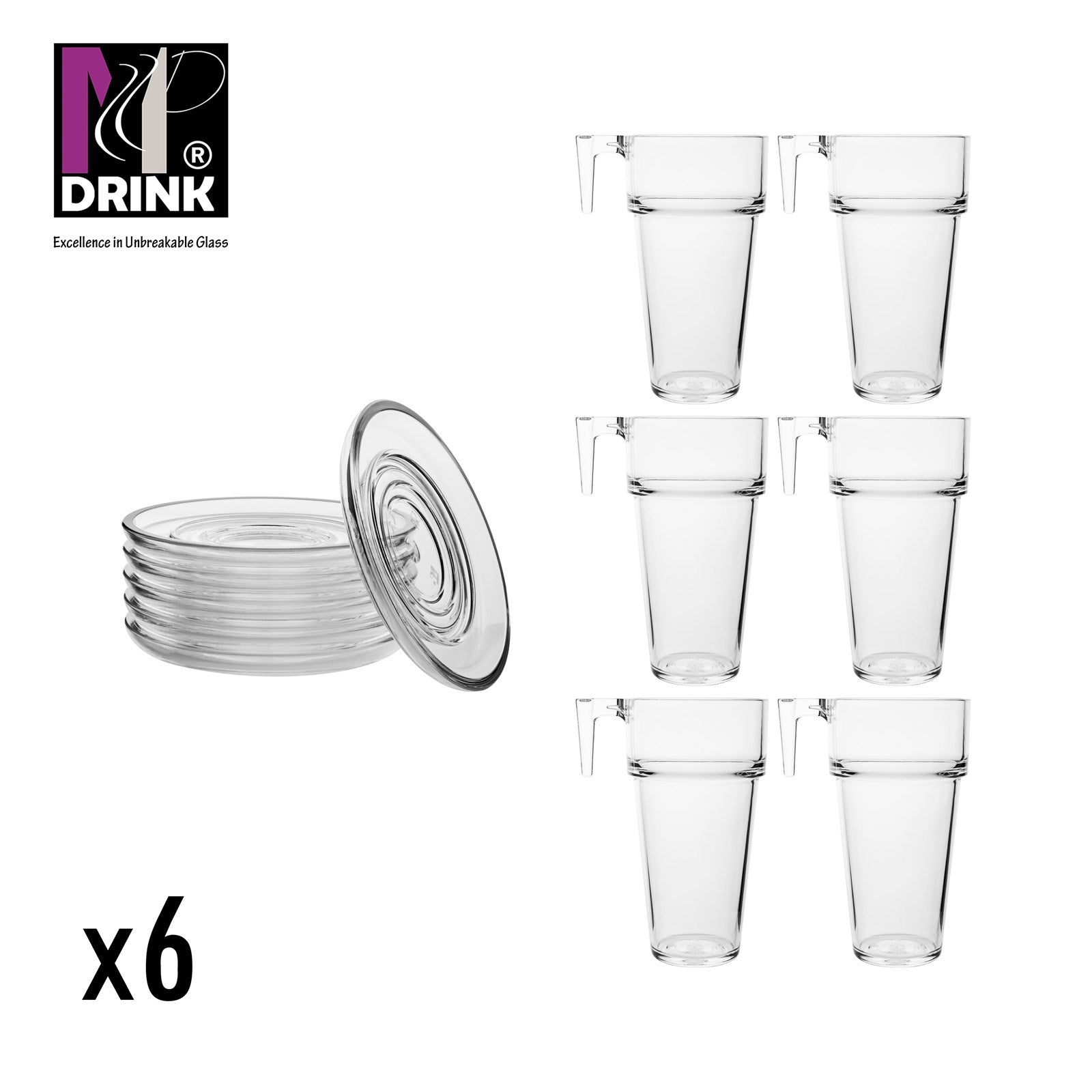 Chávena Café/Chá Alta + Pires Conjunto de 6 Tritan