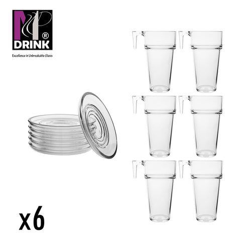Chávena Café/Chá Alta + Pires Conjunto de 6 Tritan Reutilizáveis BPA Free