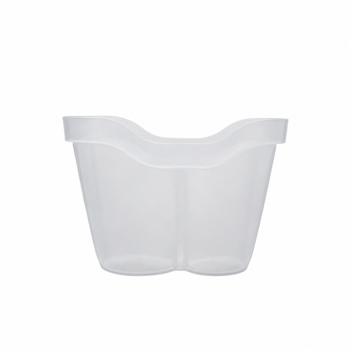 Balde de gelo duplo em polipropileno transparente, com design resistente e reciclável.