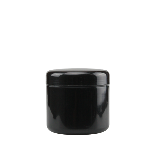 Boião de 500 ml em preto, design arredondado, reciclável, resistente e reutilizável.