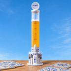 Dispensador de bebidas portátil transparente, com base branca e azulejos e copos de Tritan incluídos. Ideal para festas.
